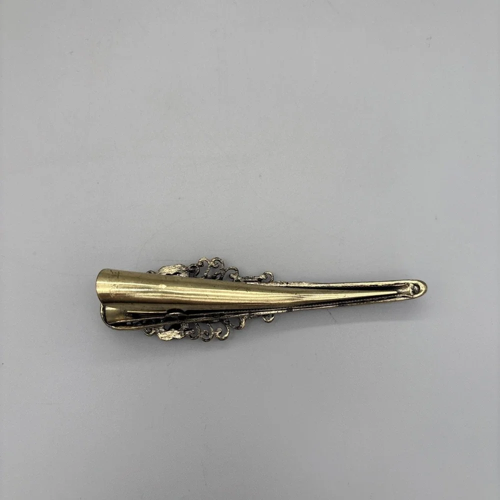 Vintage Hair Clip Barrette Blue‎ Rhinestone Heart Pewter Metal 5